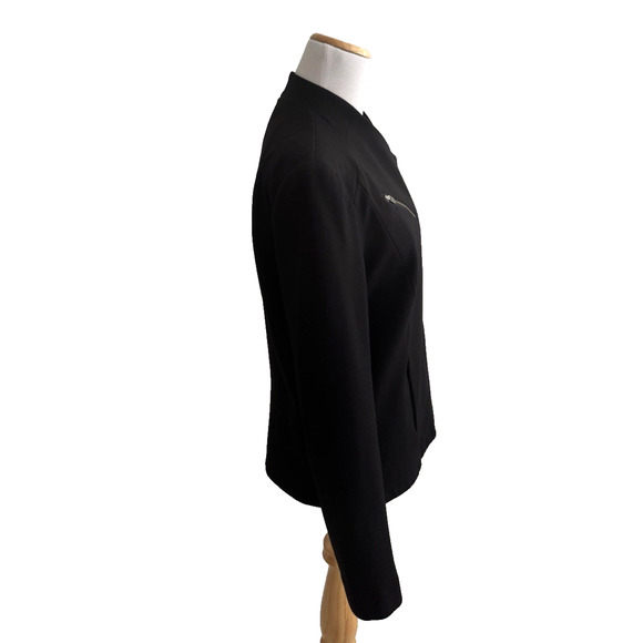 Helmut Lang Jacket M Black Ponte Knit Asymmetrical Zip Pockets Crop Moto Modern - Picture 6 of 9